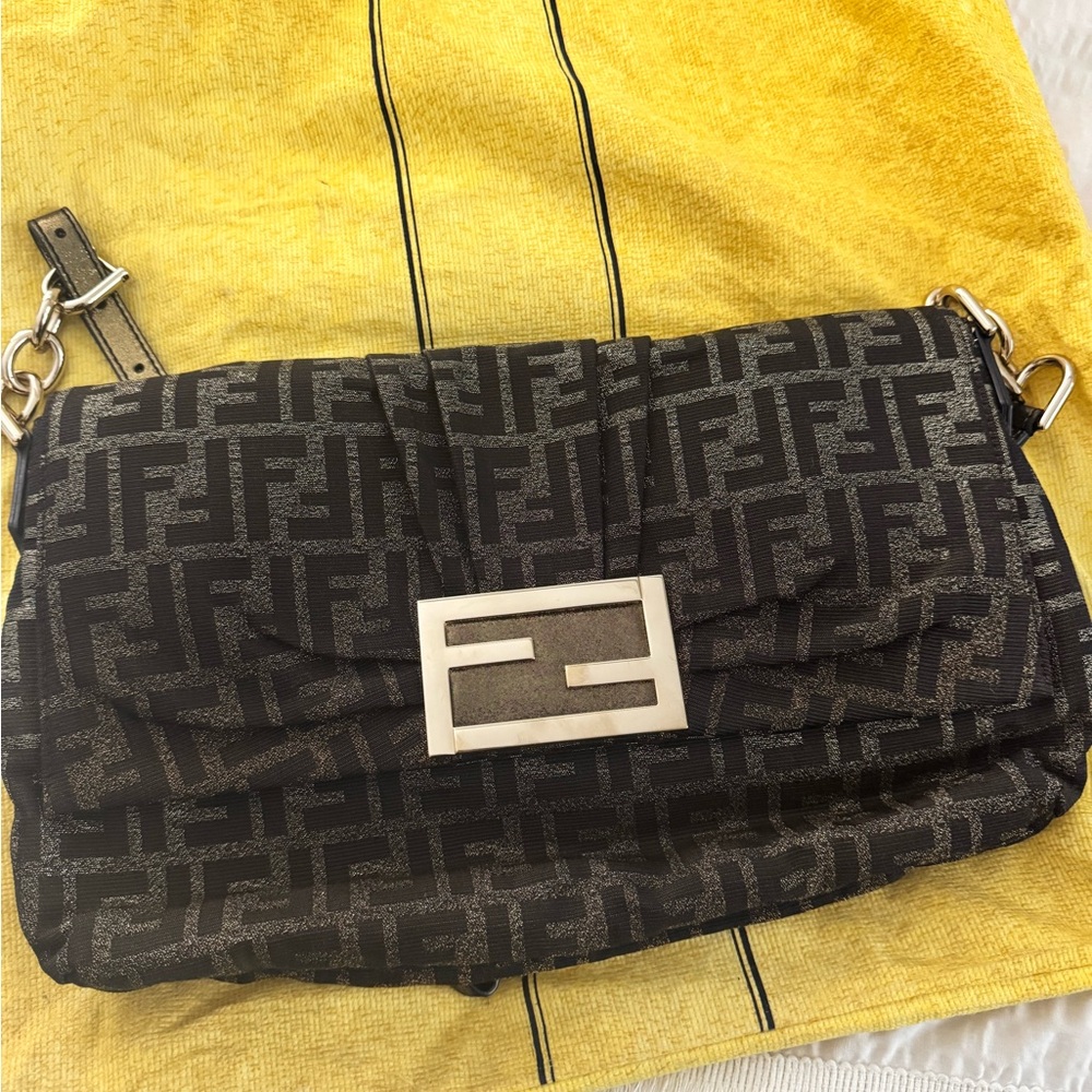 Fendi Black and Gray Monogram Shoulder Bag